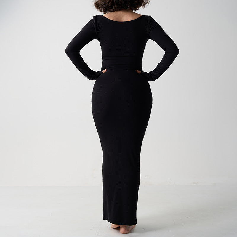 Ribbed Square Neck Maxi Dress