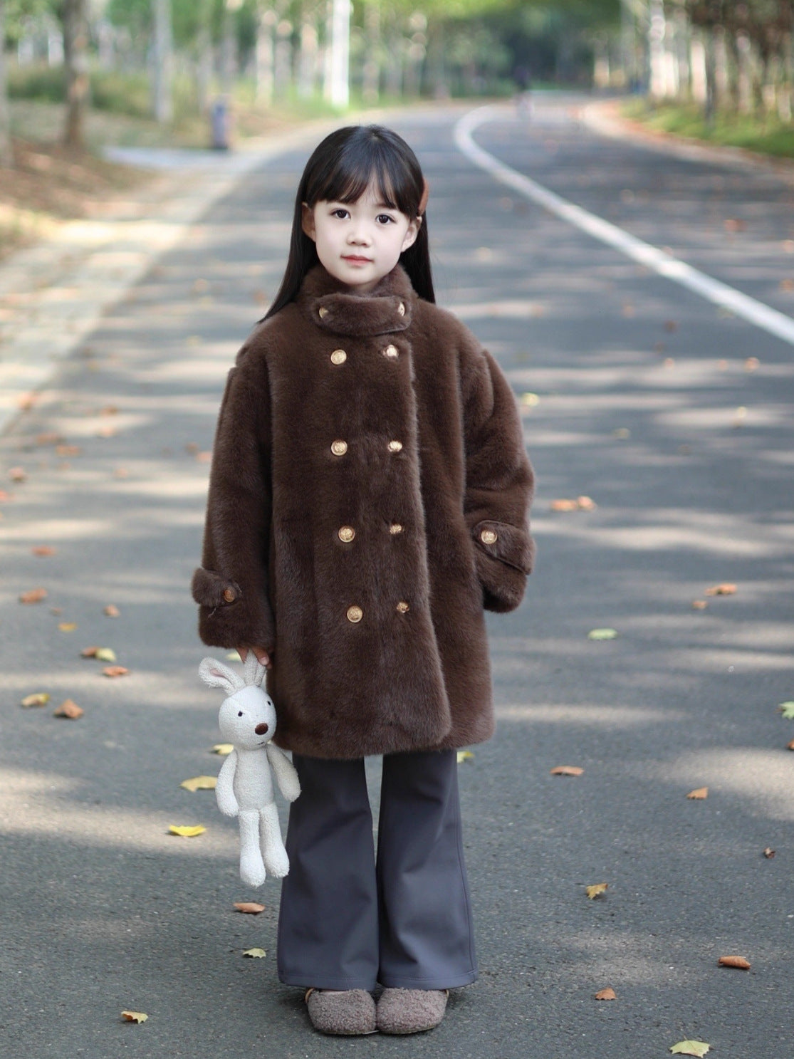 Girls' Faux-Fur Mid-Length Coat