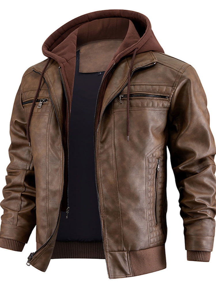 PU Leather Hooded Jacket