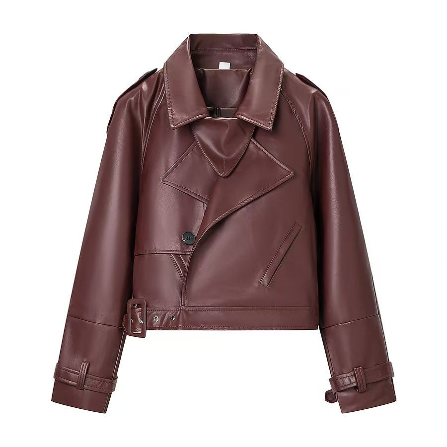 Faux Leather Lace Up Blazer Jacket