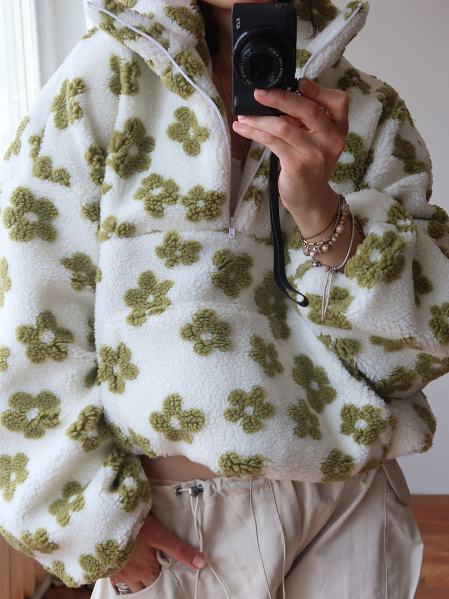 Floral Fleece Quarter Zip Pullover