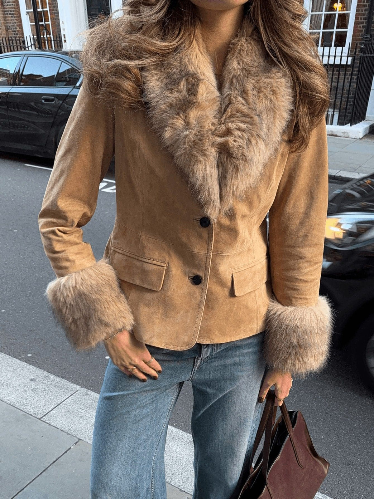 Women's Faux Suede Fur-Trim Blazer