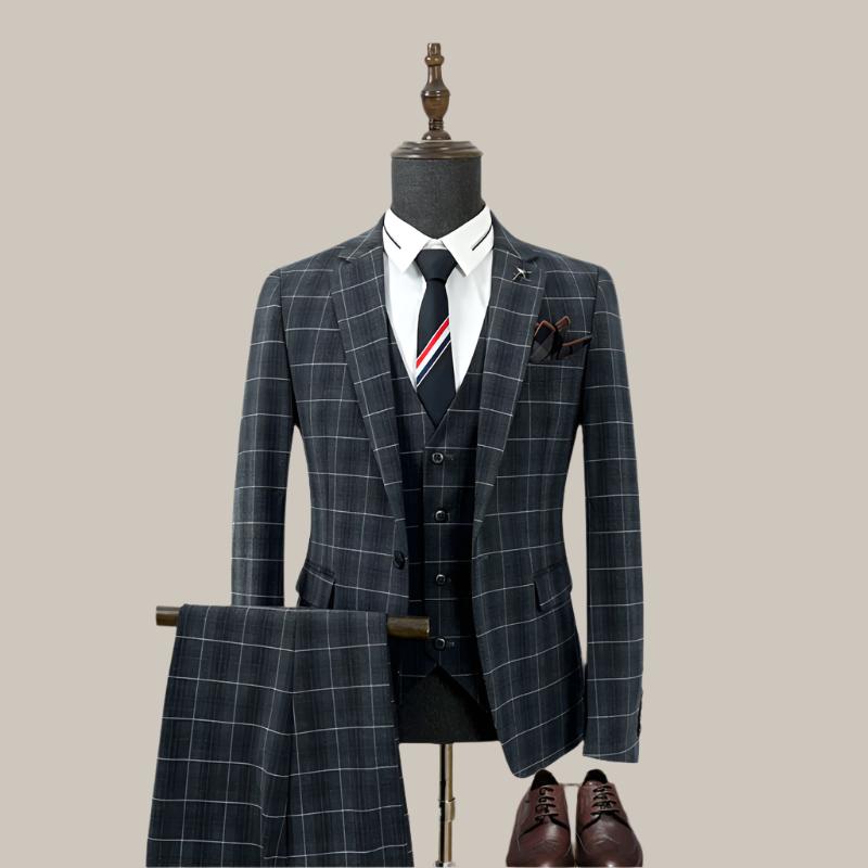 Korean Casual Plaid Business Three-Piece Suit