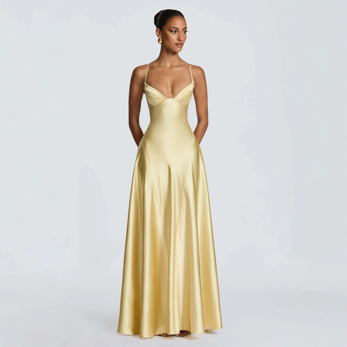 Backless A-Line Maxi Dress - Yellow
