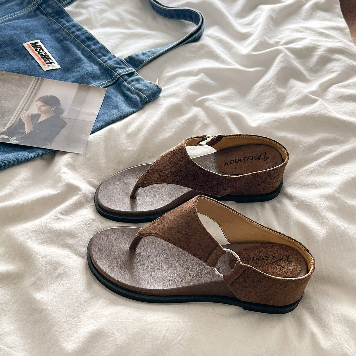 Square-Toe Wedge Flip-Flops
