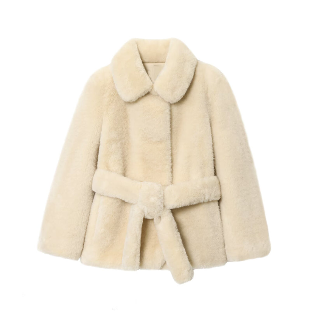 Women's Belted Faux Fur Wrap Coat