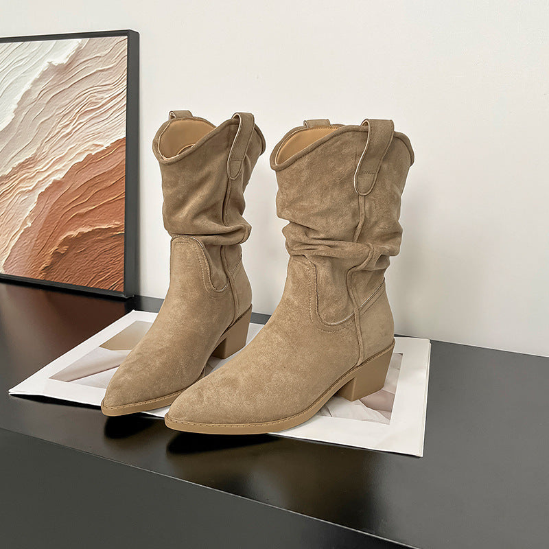 Vintage Mid-Calf Block-Heel Boots