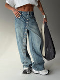 Asymmetrical Button Fly Wide Leg Jeans