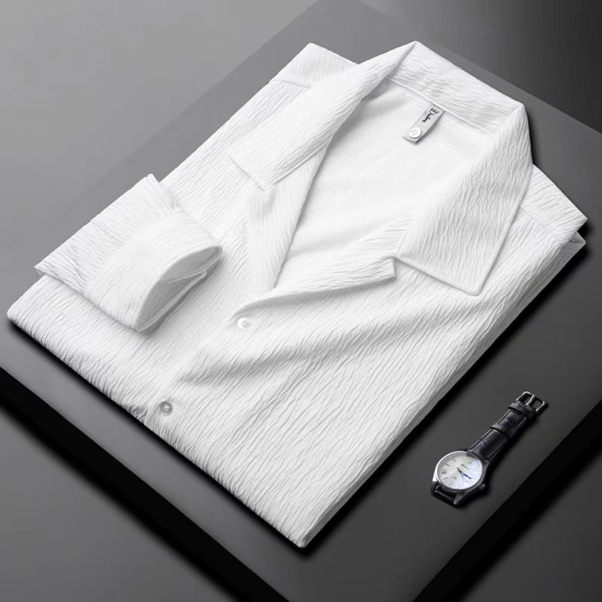 Luxury Cuban Collar Pleated Shirt