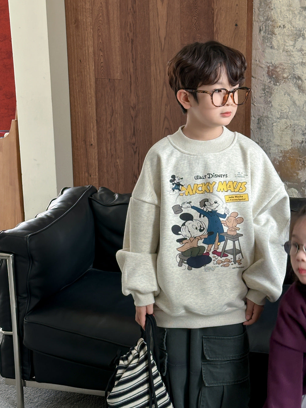 Kids' Letter & Cartoon Fleece Sweatshirt