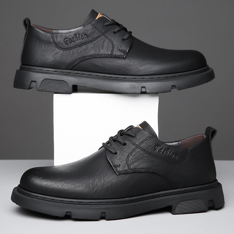 Men's leather shoes autumn British platform trend derby shoes men's casual wedding black low-top workwear Martin boots shoes