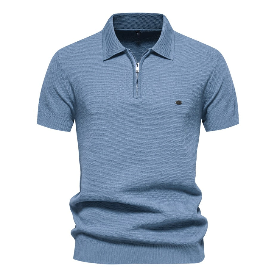 Textured Vertical Stripe Knit Polo