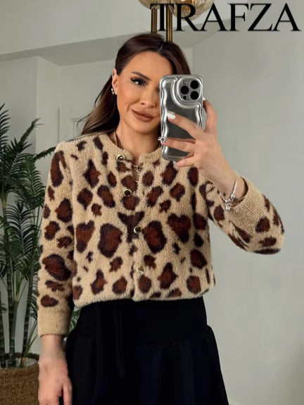 Women's Leopard Print Knit Jacket