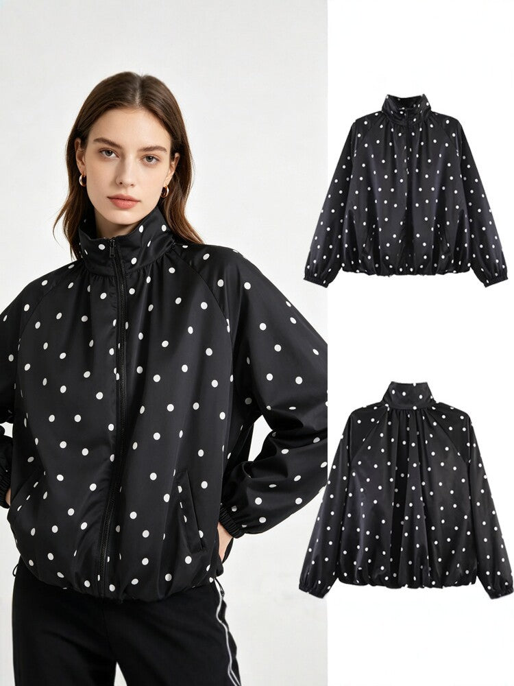 Women's Polka-Dot Stand-Collar Jacket