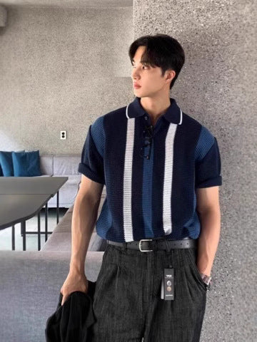 Knitted Striped Polo Shirt