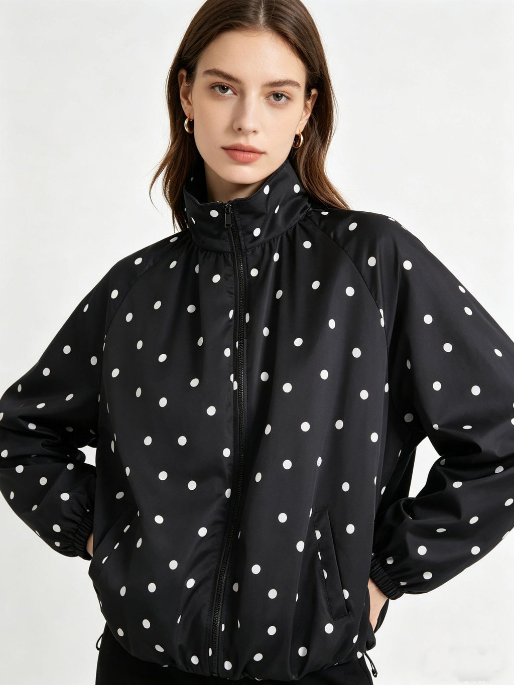 Women's Polka-Dot Stand-Collar Jacket