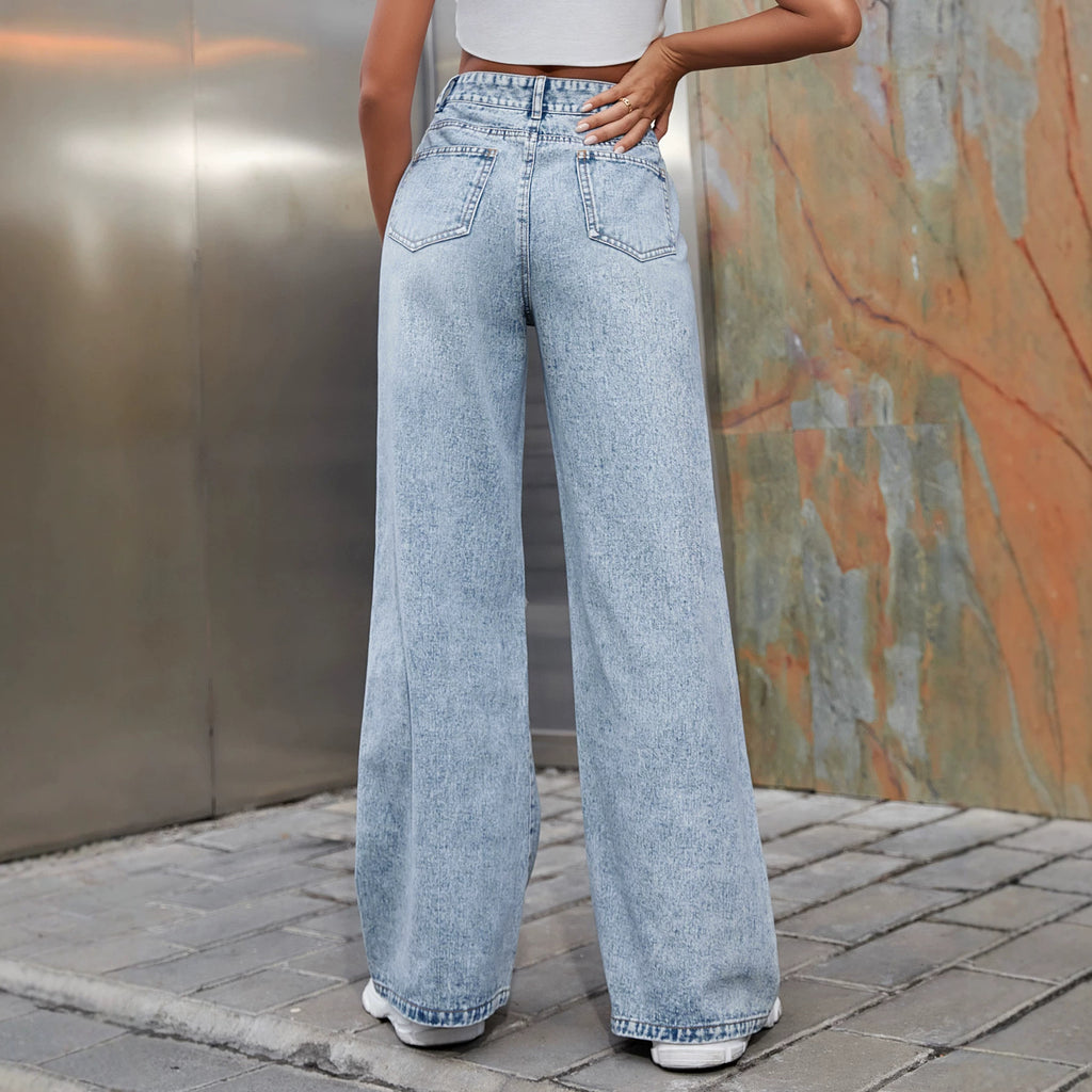 Ripped High-Waist Wide-Leg Jeans