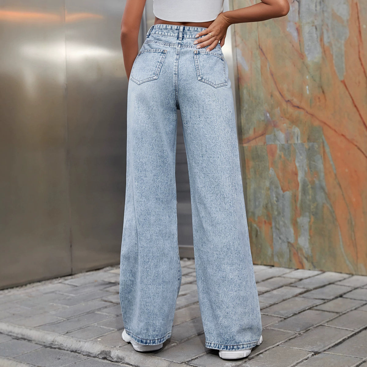 Ripped High-Waist Wide-Leg Jeans