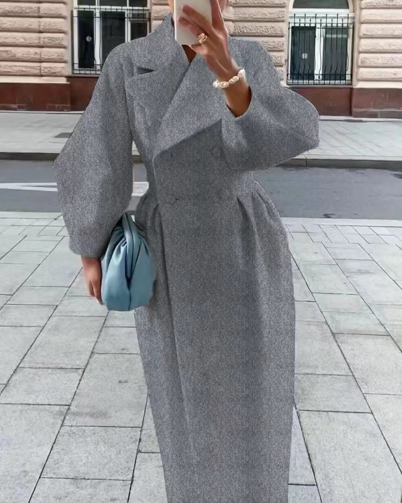 Elegant Double Breasted Long Coat