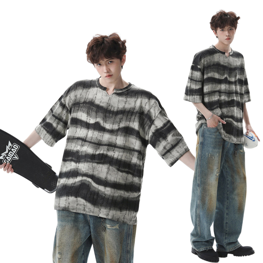 Striped V-neck T-shirt