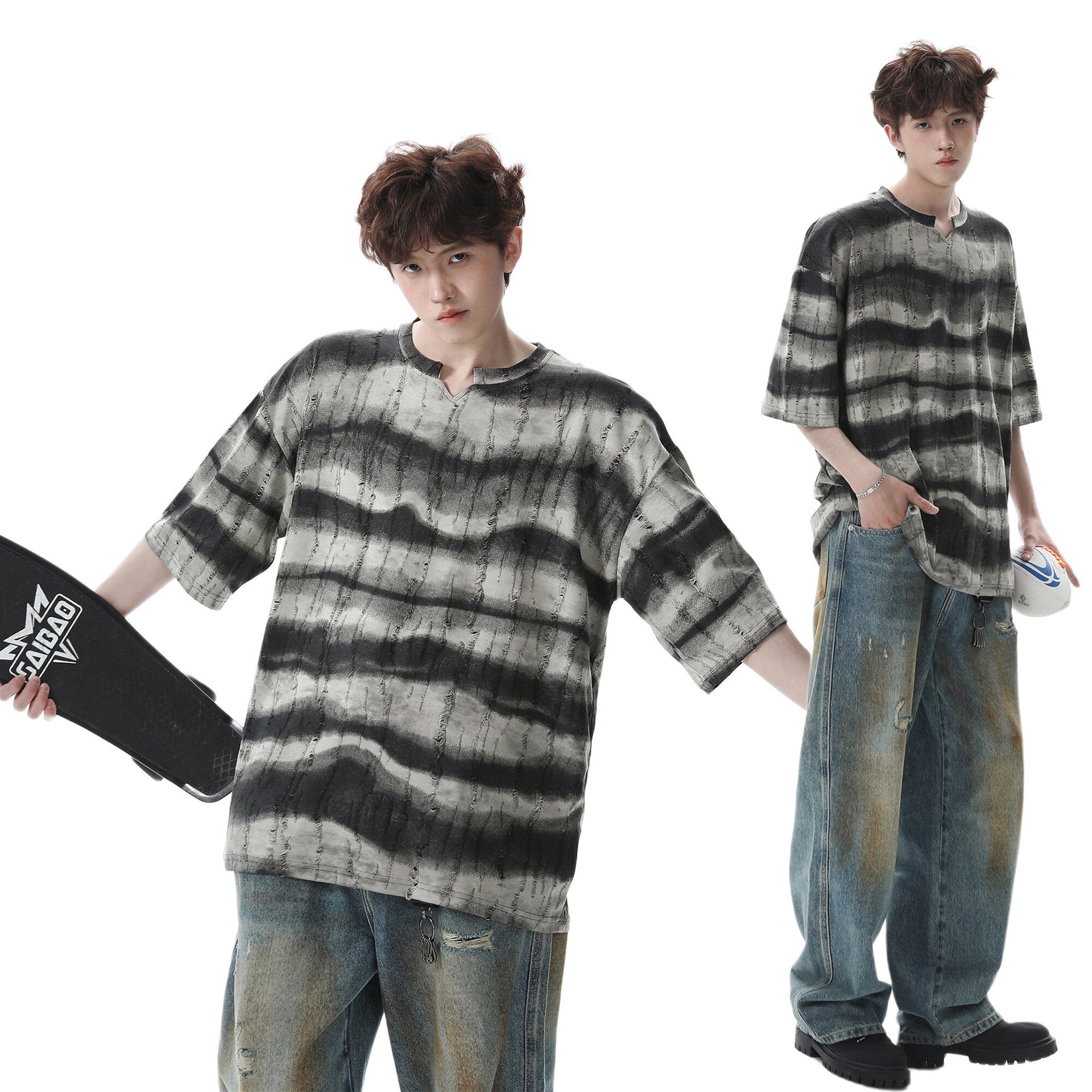 Striped V-neck T-shirt