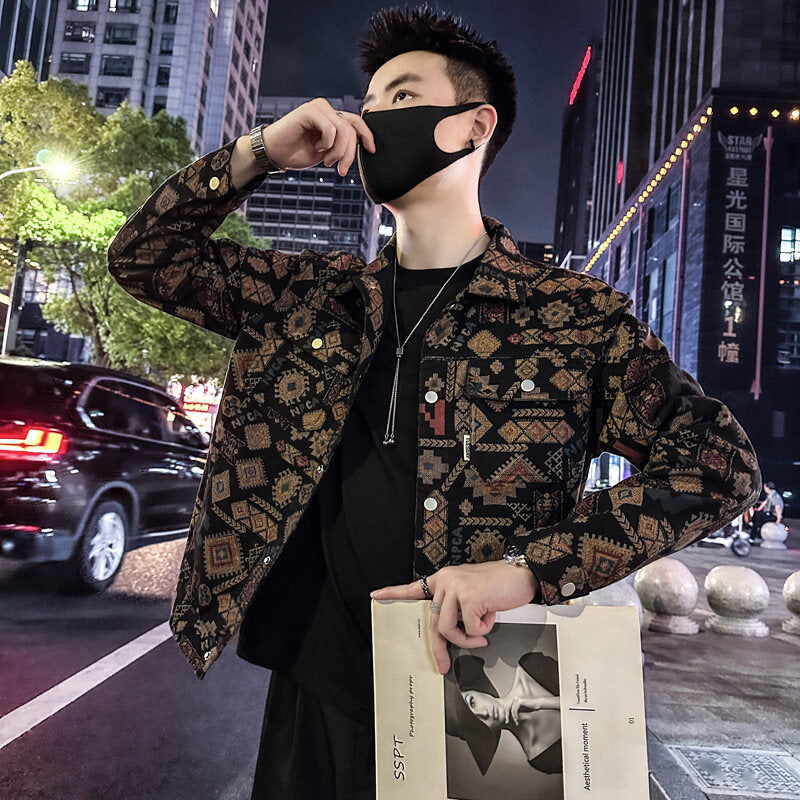 Ethnic Pattern Stand-Collar Casual Jacket