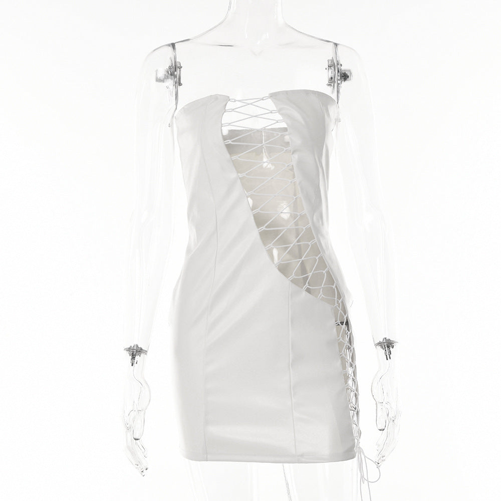 Seductive Lace Up Faux Leather Mini Dress
