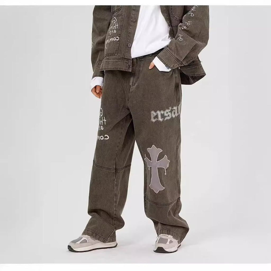 Retro Cross-Patch Baggy Jeans