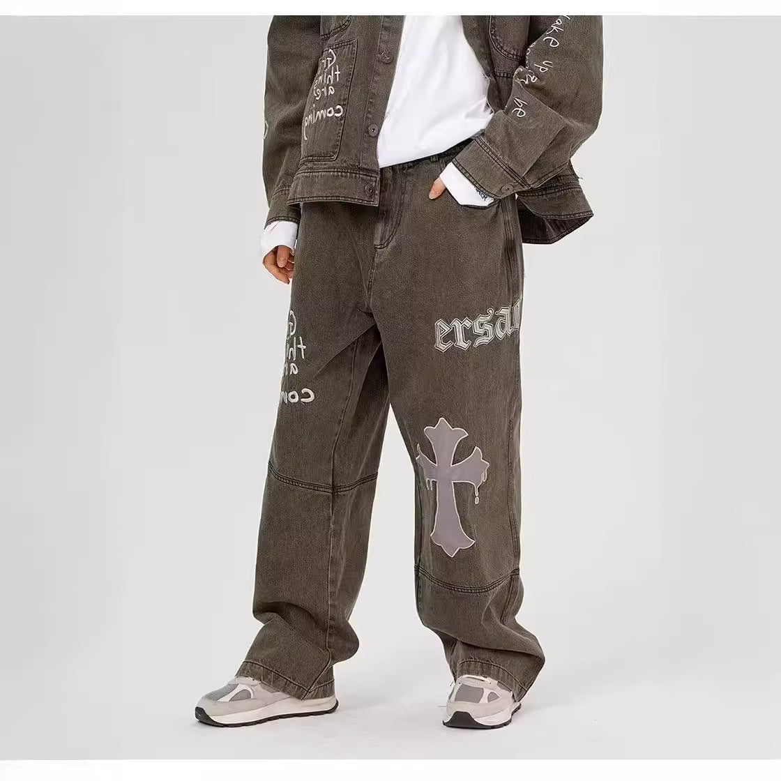 Retro Cross-Patch Baggy Jeans
