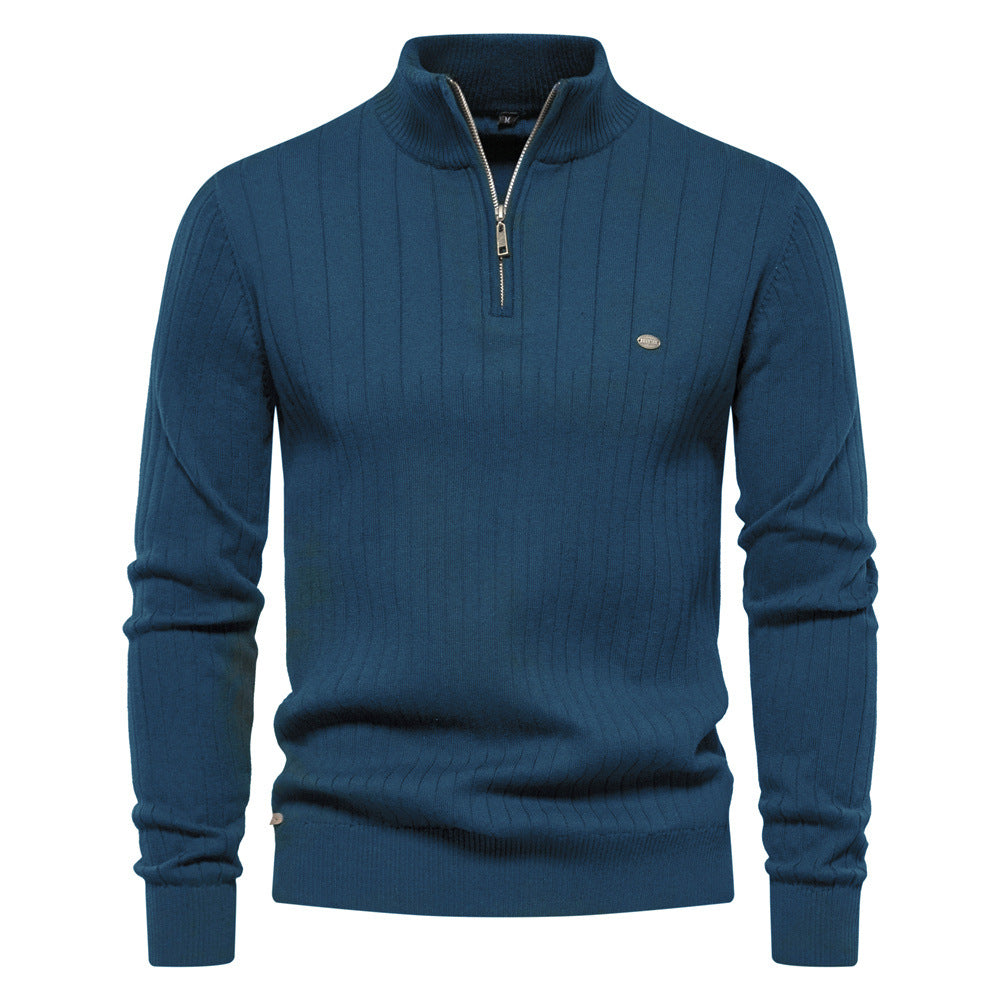 Vertical Stripe Quarter Zip Knit