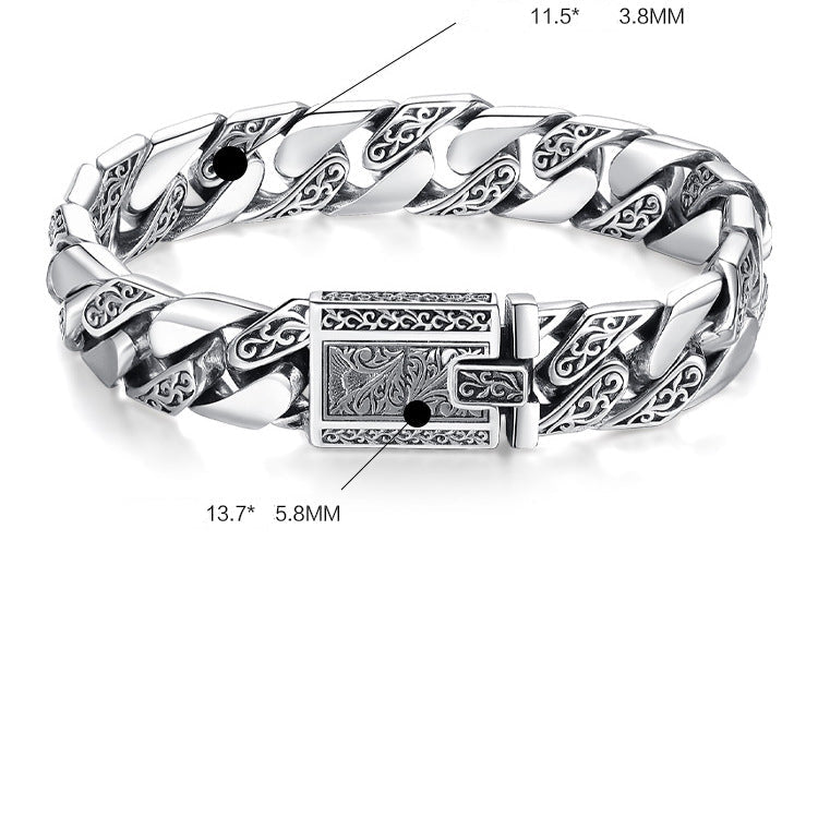 Floral Engraved Cuban Link Bracelet
