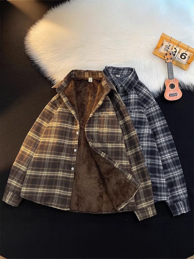 Vintage Plaid Fleece-Lined Shirt Jacket