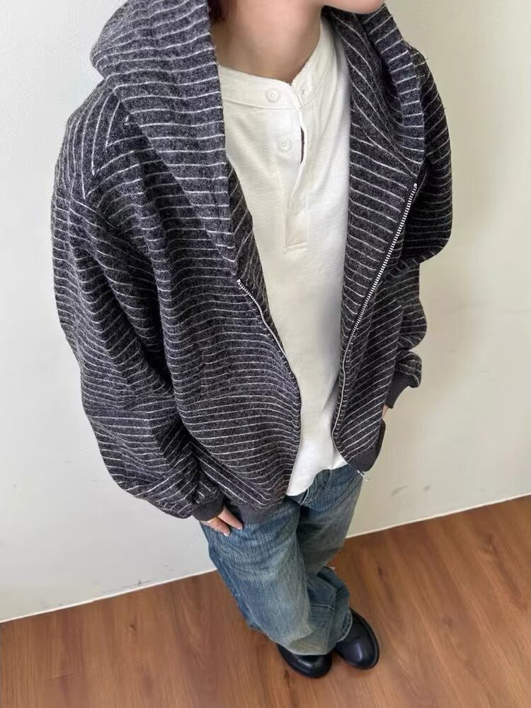 Striped Zip-Up Hoodie Jacket