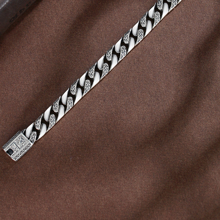 Floral Engraved Cuban Link Bracelet