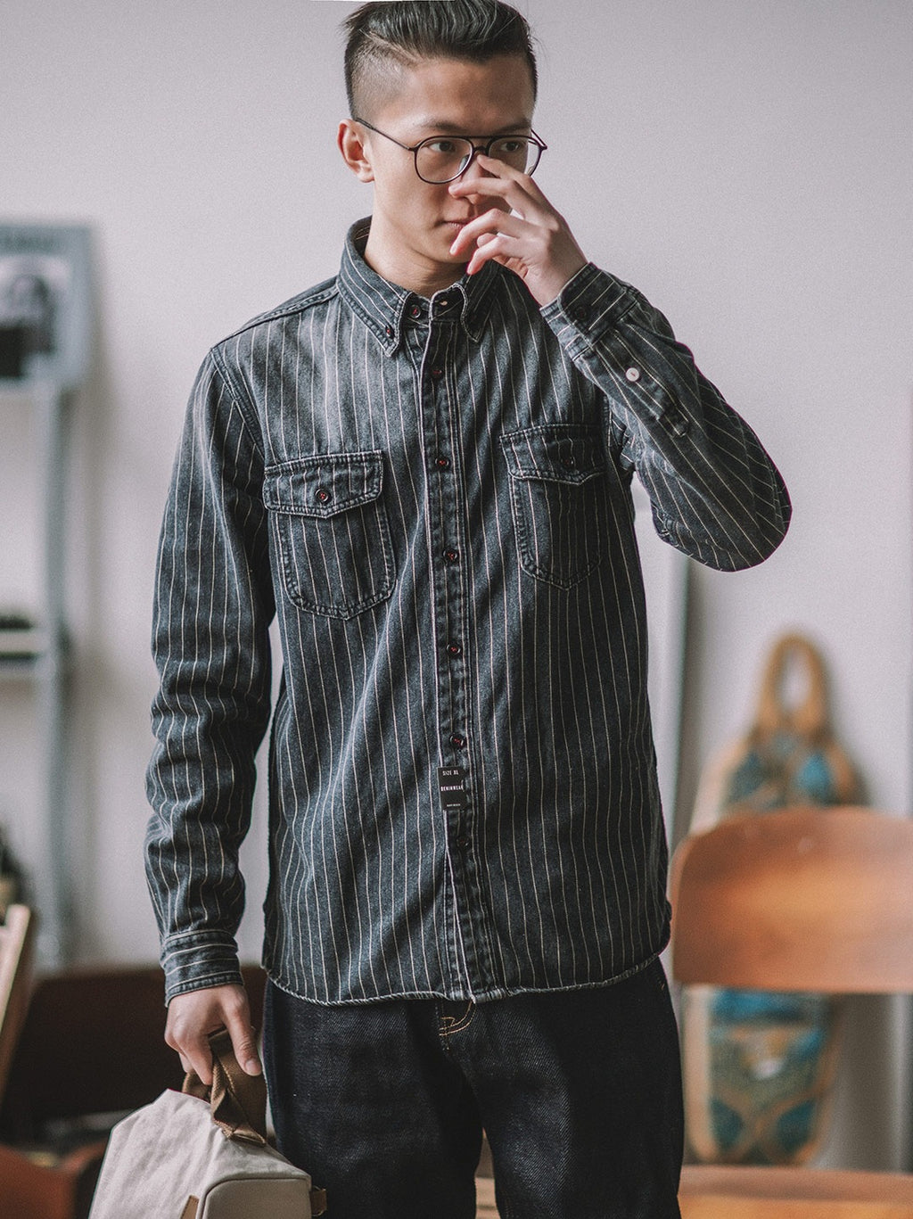 Vintage-Inspired Striped Workwear Shirt