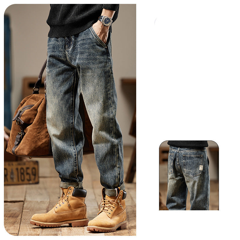 Vintage-Wash Relaxed Utility Denim