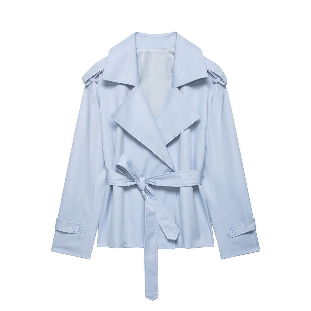 Elegant Tie Waist Short Trench Jacket