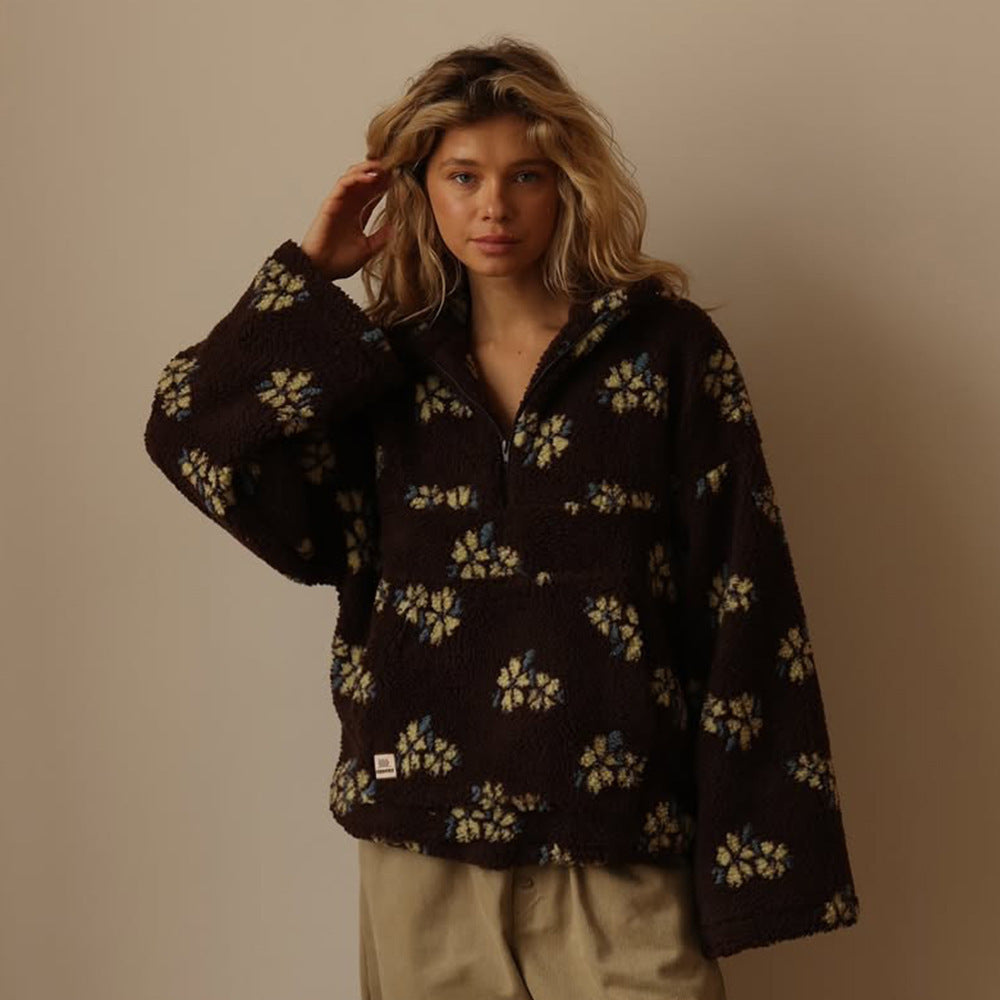 Floral Fleece Quarter Zip Pullover