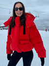 Short cotton jacket with hooded Velcro - red