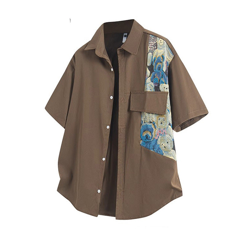 Teddy Patchwork Button-Up Shirt