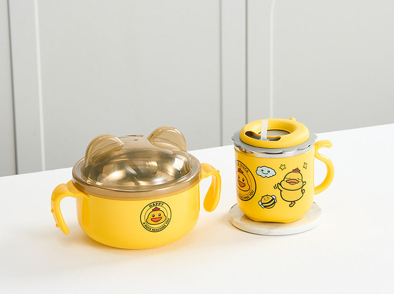 Cartoon Duck Stainless Steel Meal Set With Insulated Tote Bag