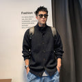 Ribbed Mock-Neck Buttoned Cardigan