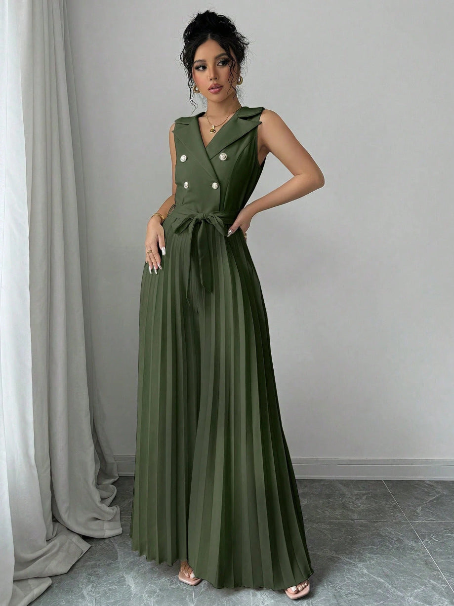 Sophisticated Double Breasted Pleated Jumpsuit