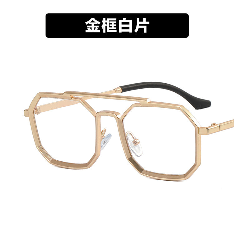Cross-border steampunk double beam sunglasses 2022 new men's polygonal sunglasses tide European and American sunglasses