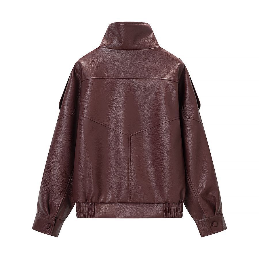 Oversized Faux Leather Bomber Jacket