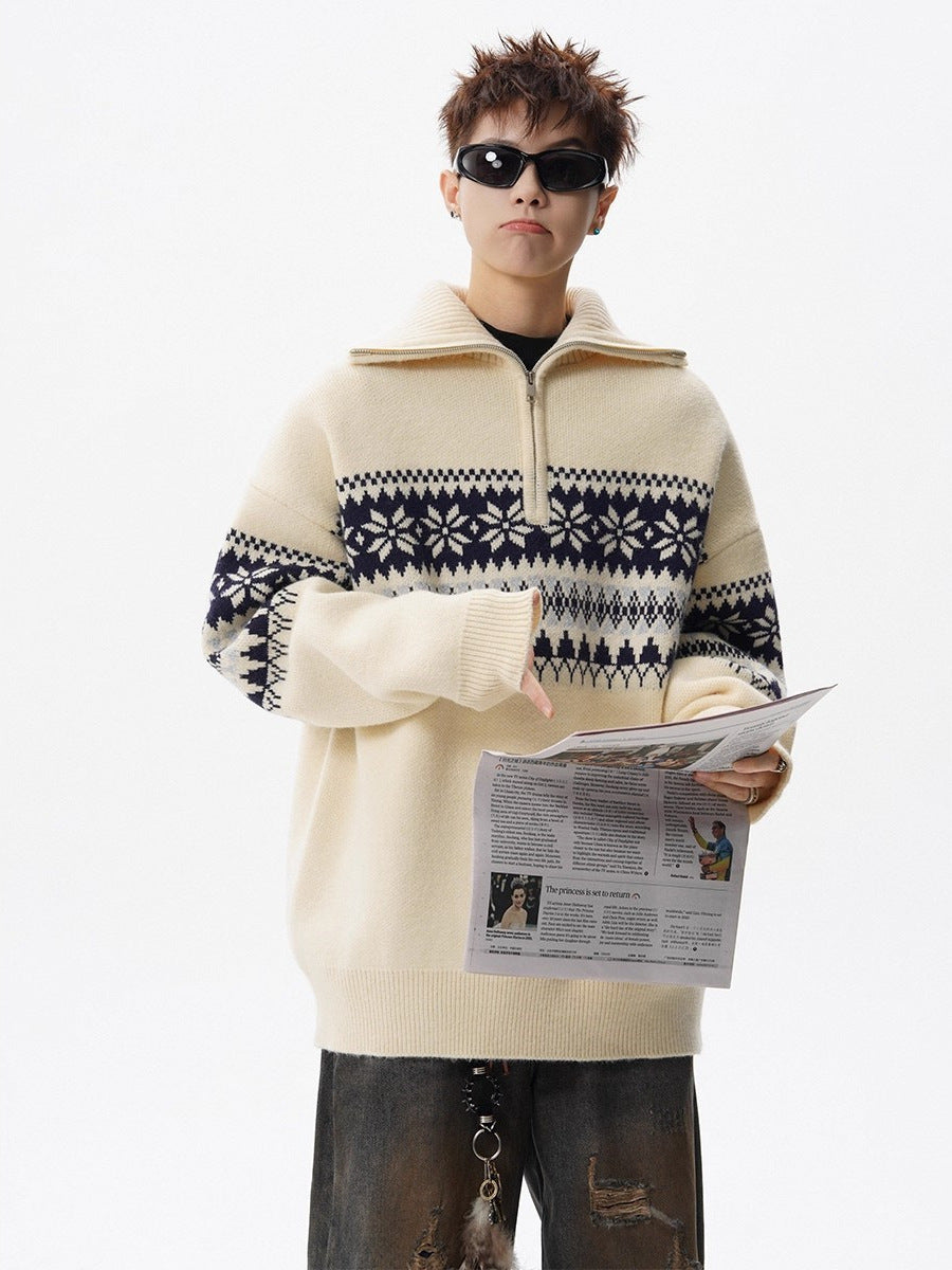 Festive Snowflake Quarter-Zip Sweater