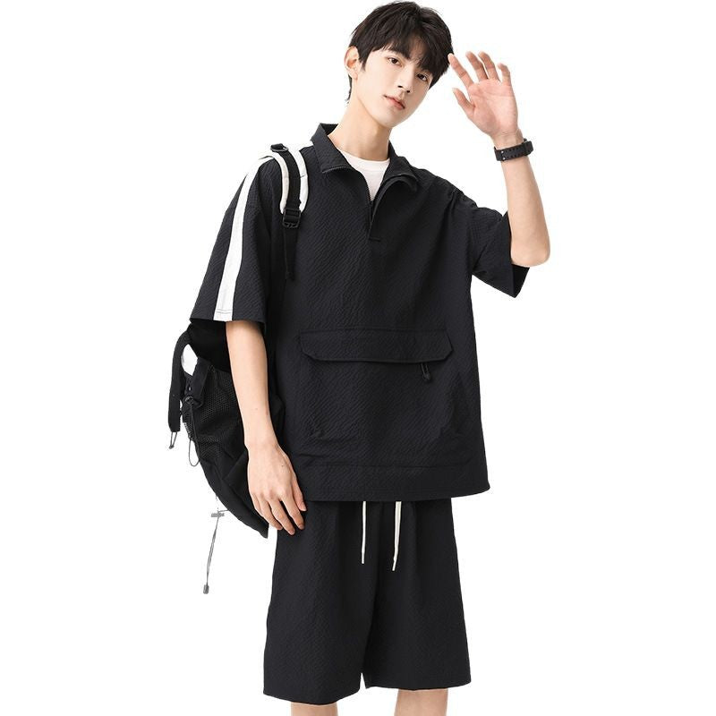 Casual Half-Zip Short Set