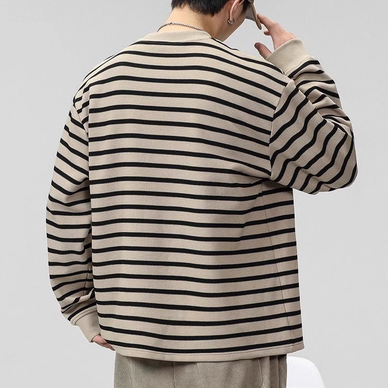Striped Pocket Crewneck Sweatshirt