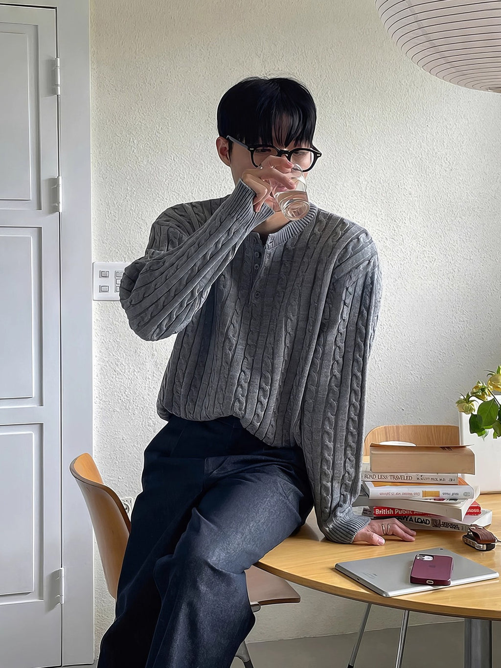 Cable Knit Henley Sweater