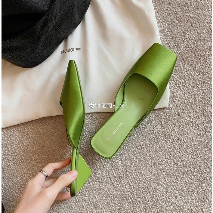 Square-Toe Satin Mules